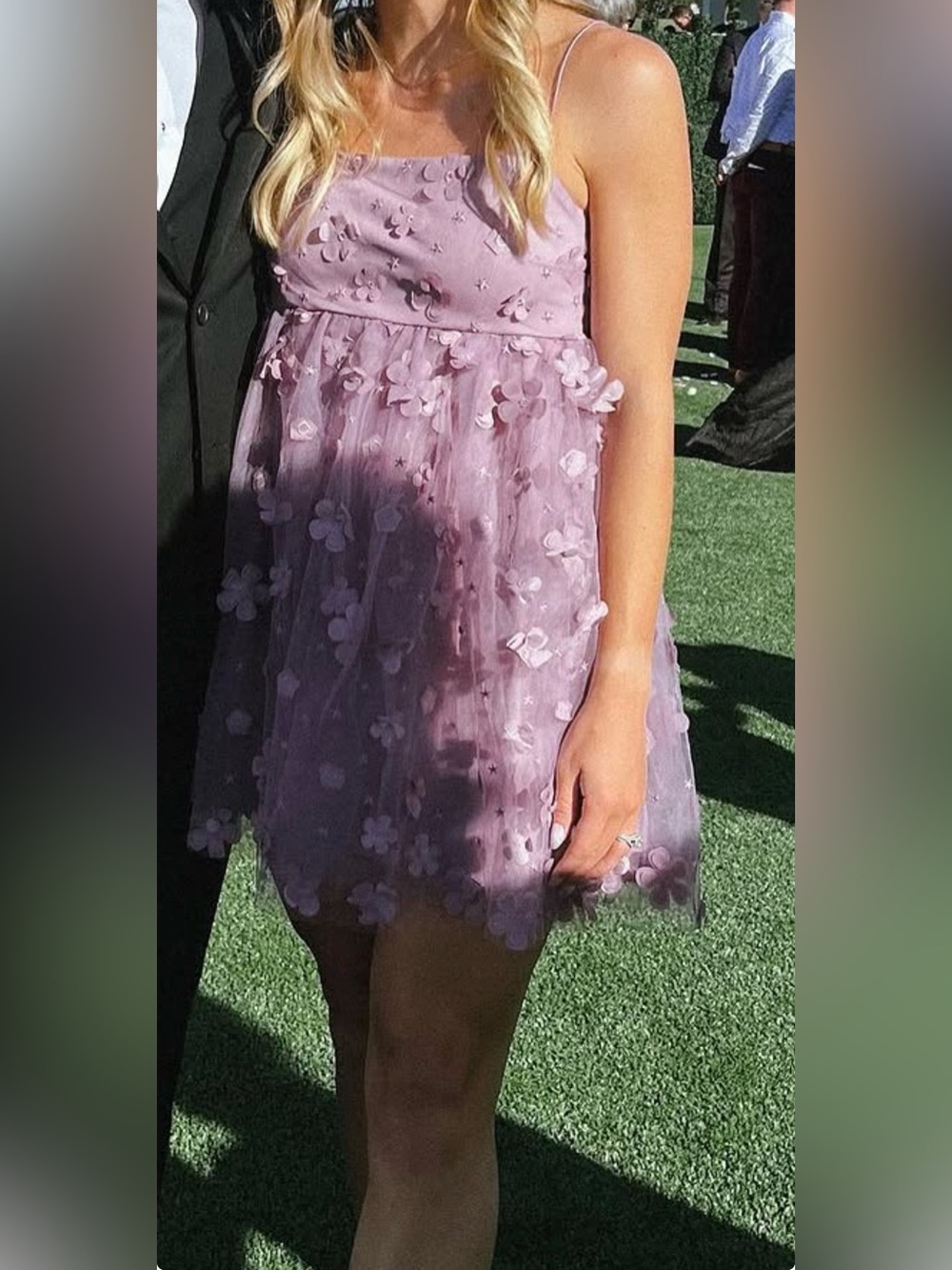 Lavender Floral Tulle Dress with Spaghetti Straps